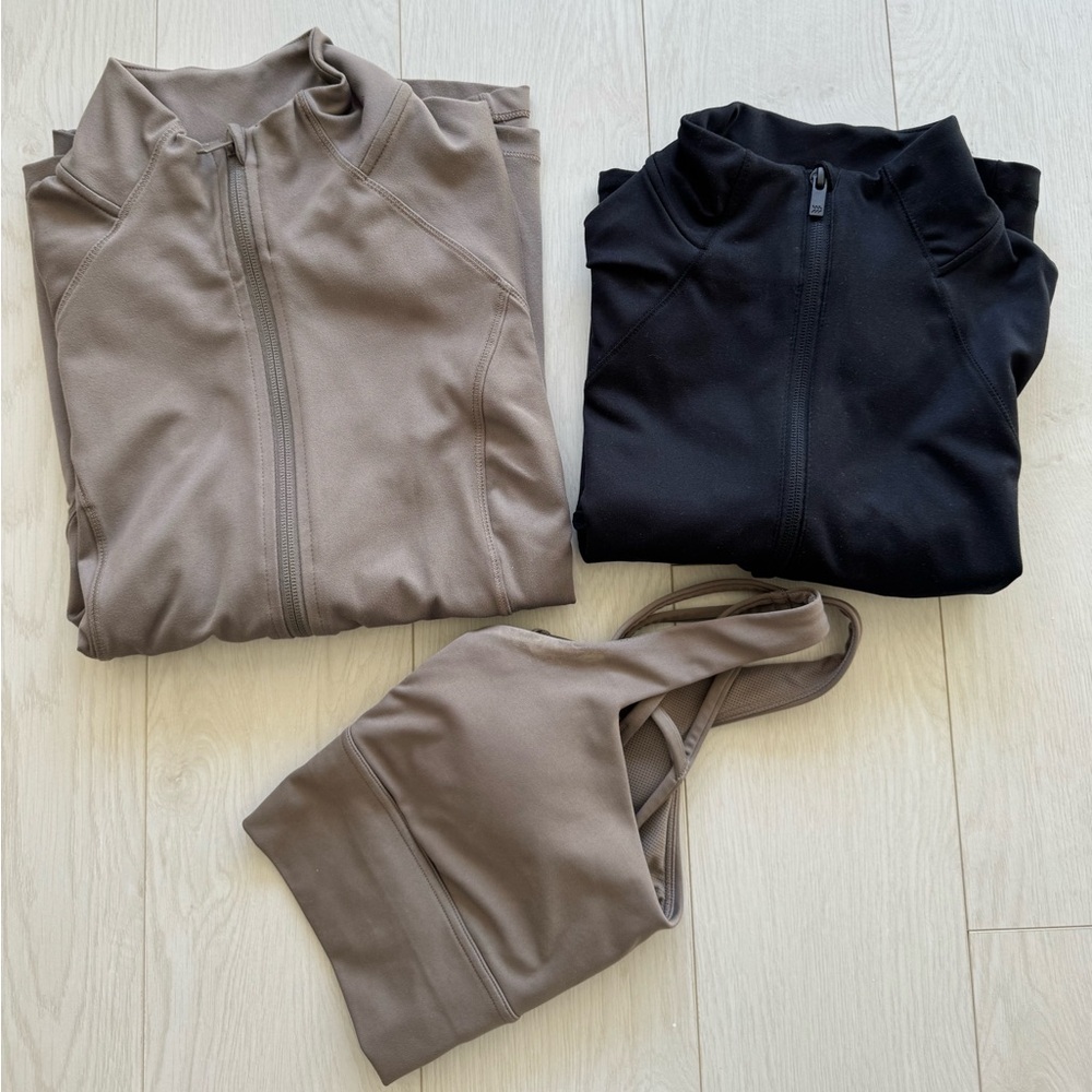 All in Motion Black & Khaki Workout Zip Jacket & Workout Top Bundle US XS & S